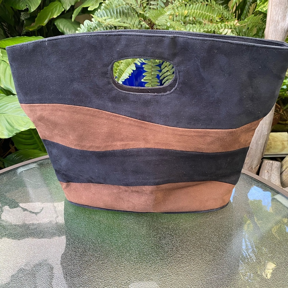 VTG The GET Company Black & Brown Faux Suede Bag w/Zipper Closure